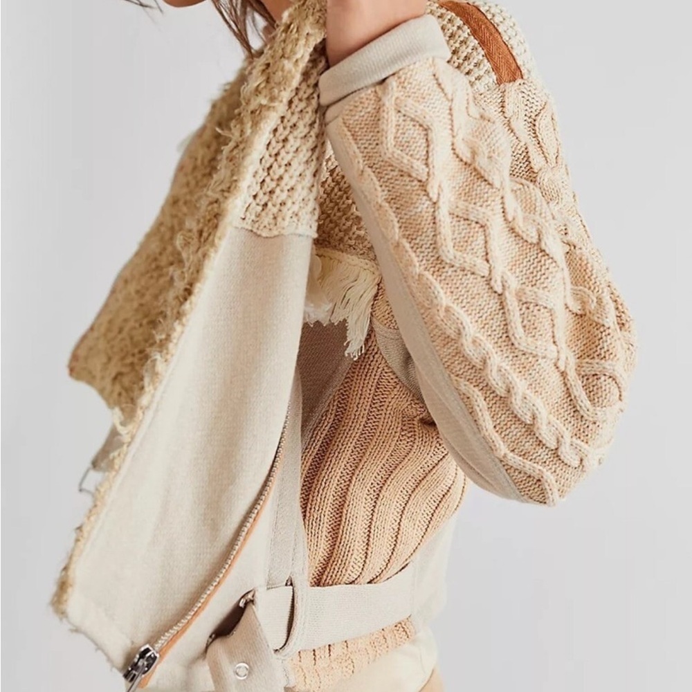 New ▶️ Free People ◀️ We the Free Cozy Knit Mix Moto Jacket NWOT Retail $398 - Picture 3 of 17